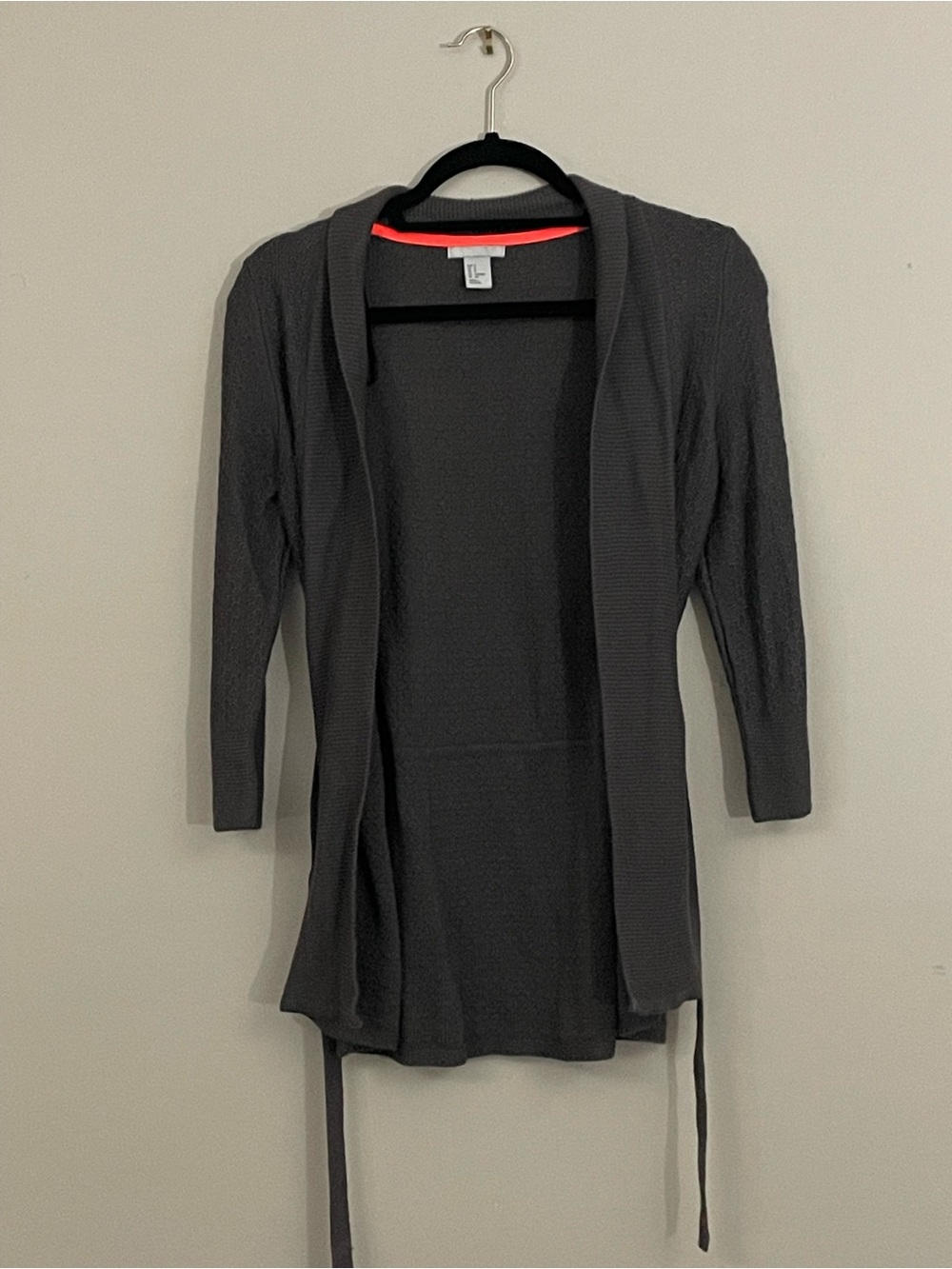 H&M Dark Gray Open-Front Women's Cardigan with Tie